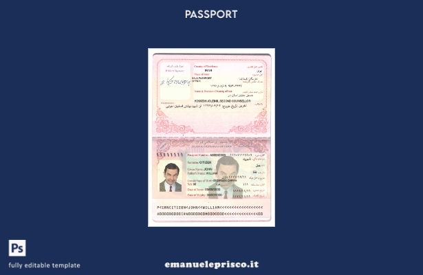 modello di passaporto iraniano in stile verificato ().